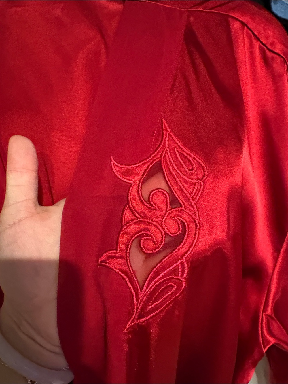 VINTAGE LINGERIE & Co Red Satin Women's Robe with Embroidered Detail and organza - Picture 5 of 9